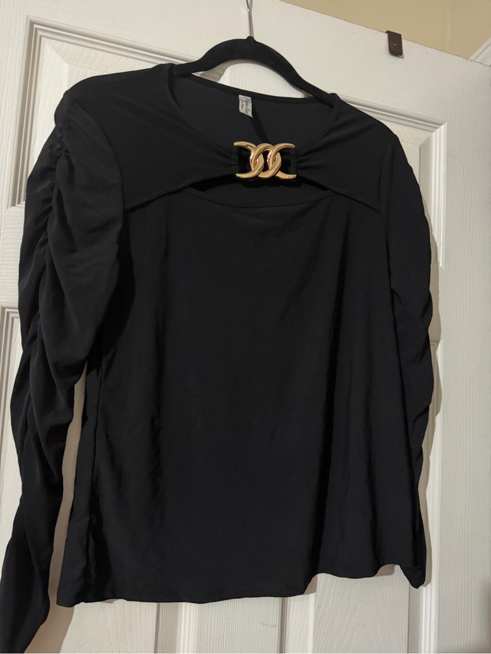 Perseption Black Long Sleeve Top with Gold Accent Hardware